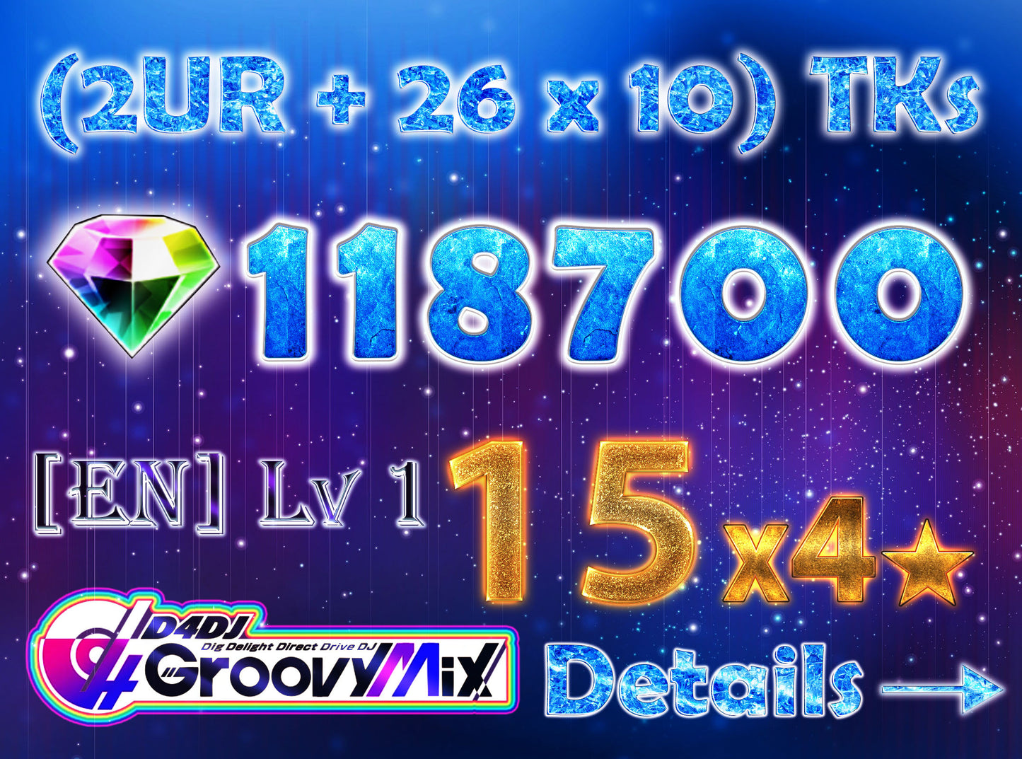 D4DJ Groovy Mix EN💎118,700+ Gems💎15 x4⭐️ starter Rank 1【INSTANT SEND】