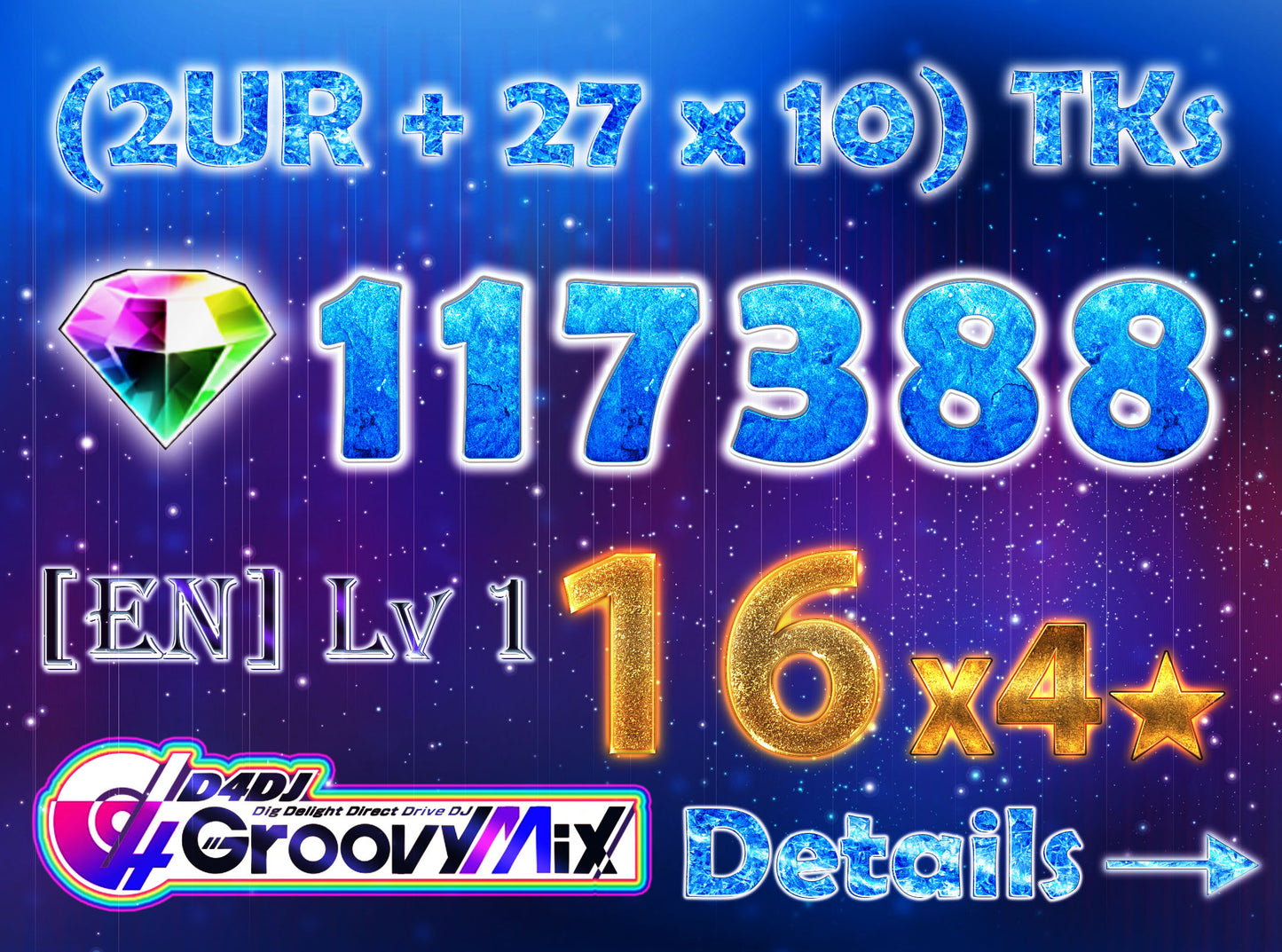 D4DJ Groovy Mix EN💎117,388 Gems💎16 x4⭐️ starter Rank 1【INSTANT SEND】