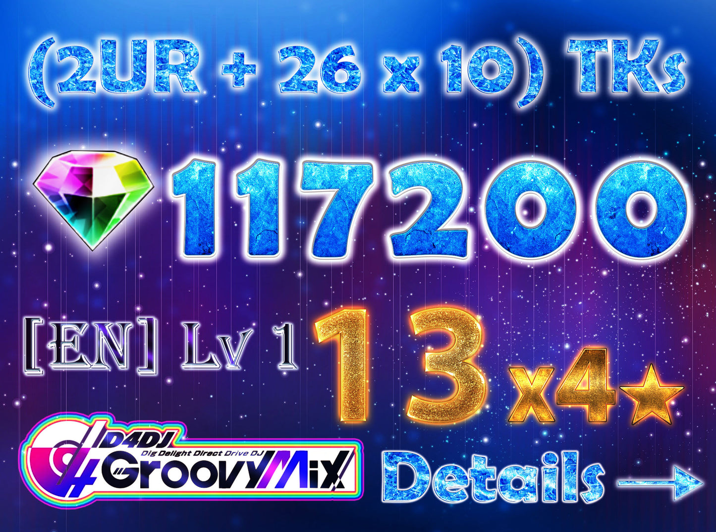 D4DJ Groovy Mix EN💎117,200+ Gems💎13 x4⭐️ starter Rank 1【INSTANT SEND】