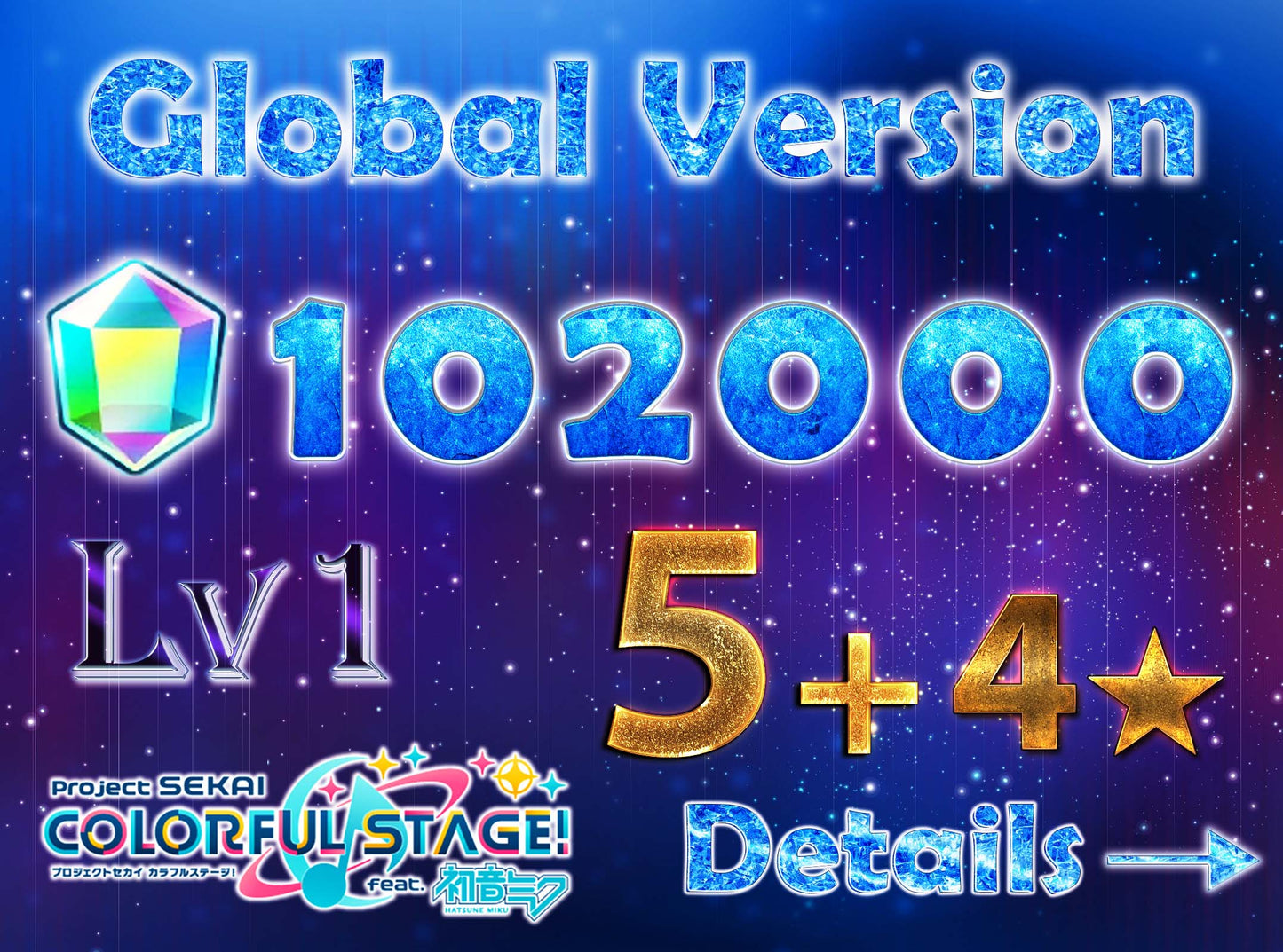 【5 x4⭐️Tks】Project Sekai EN💎102,000+ Gems💎5-7 x4⭐️ starter Rank 1【INSTANT SEND】
