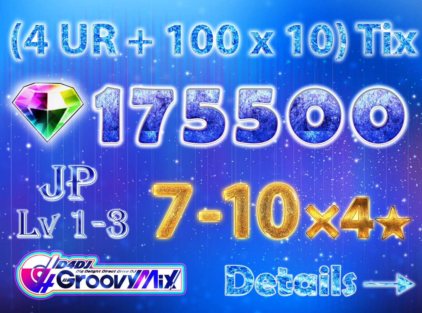 D4DJ Groovy Mix JP💎175-177K Gems💎7-10 x4⭐️ starter Rank 1【INSTANT SEND】