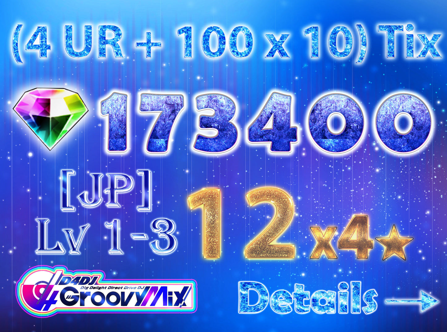 D4DJ Groovy Mix JP💎173-177K Gems💎12 x4⭐️ starter Rank 1【INSTANT SEND】