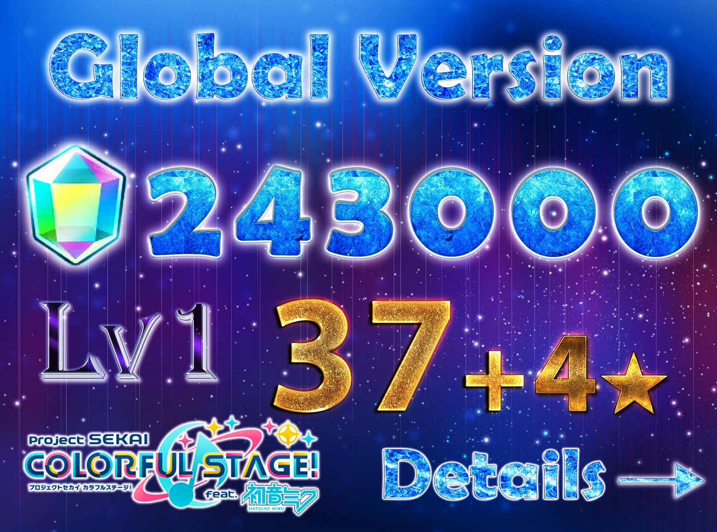 【1 Enstars Collab】Project Sekai EN💎243,000+ Gems💎37-40 x4⭐️ starter Rank 1【INSTANT SEND】