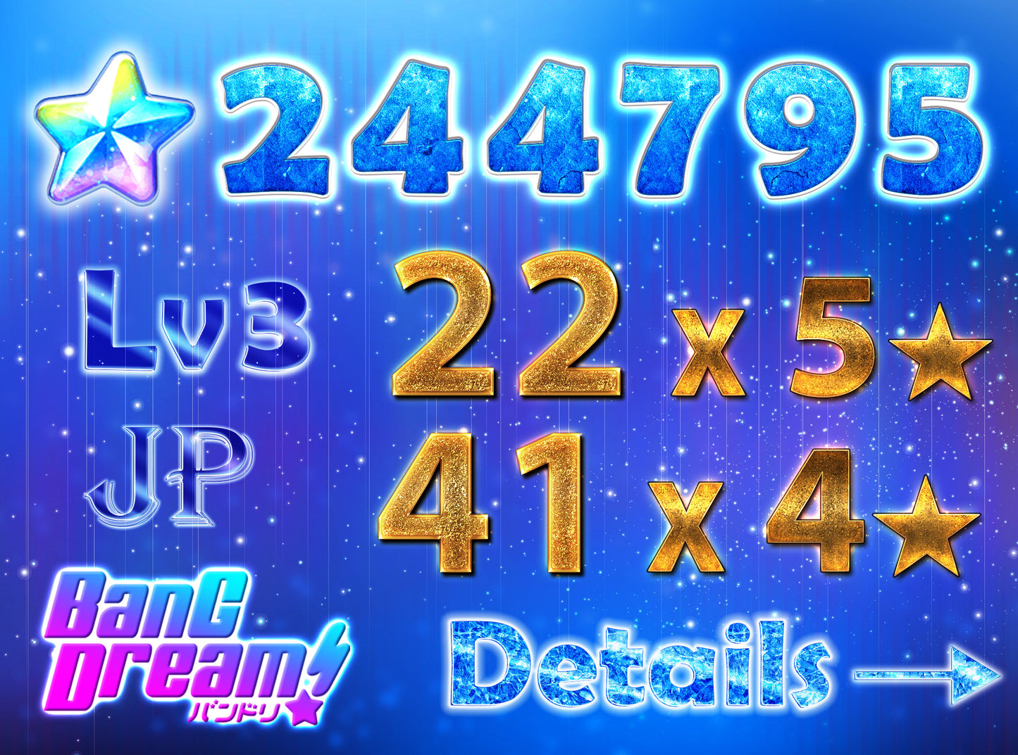 BanG Dream JP【22 x5⭐️】💎244,795 Gems💎41 x4⭐️ Bandori starter【INSTANT SEND】