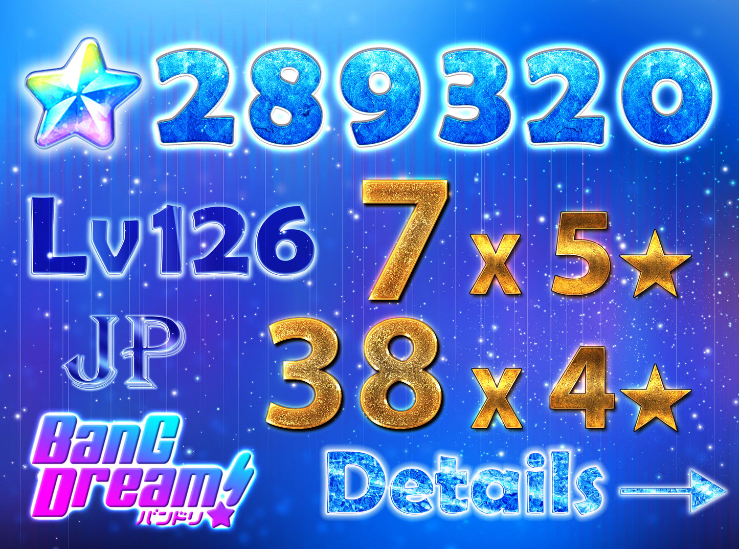 BanG Dream JP Lv126【7 x5⭐️】💎289,320 Gems💎38x4⭐️ Bandori starter【INSTANT SEND】