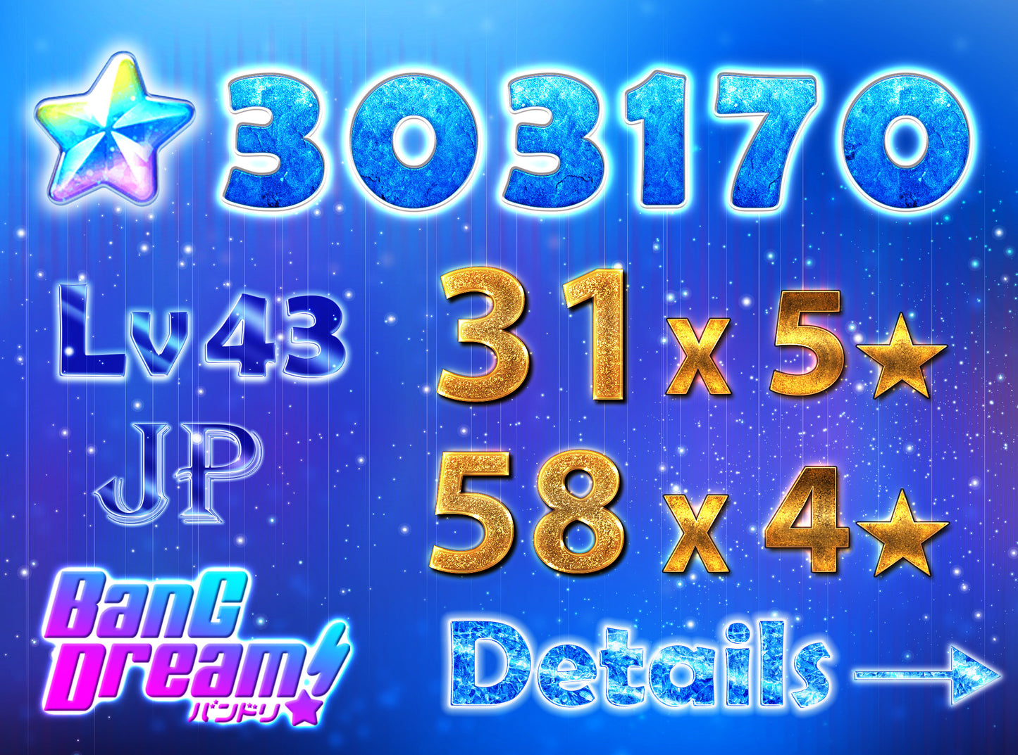 BanG Dream JP【31 x5⭐️】💎303,100+ Gems💎58 x4⭐️ Bandori starter【INSTANT SEND】