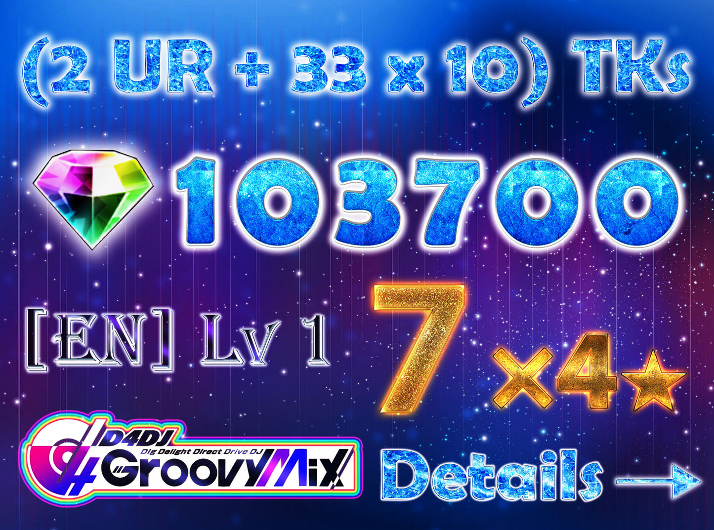 D4DJ Groovy Mix EN💎103,700+ Gems💎7 x4⭐️ starter Rank 1【INSTANT SEND】