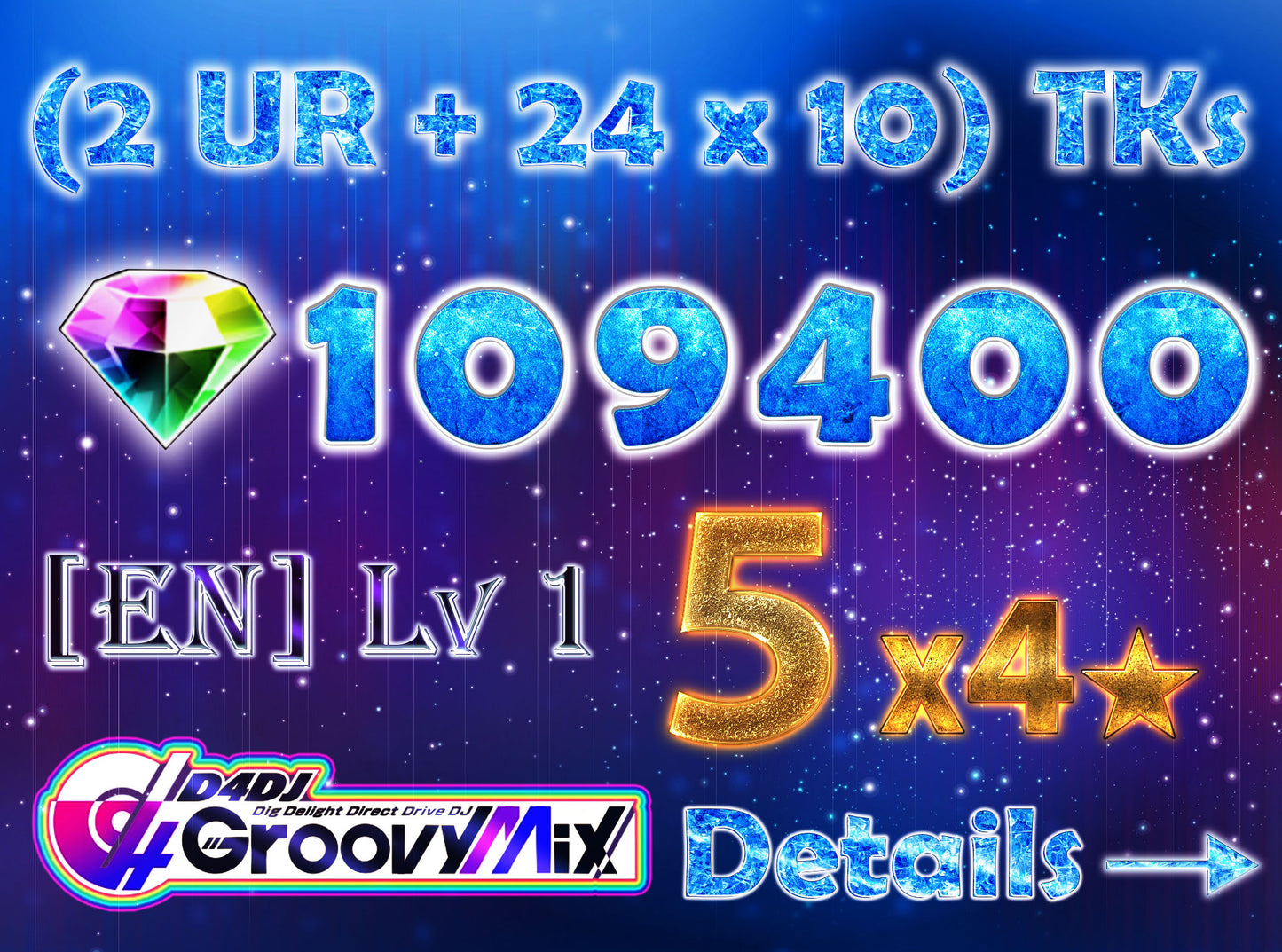 D4DJ Groovy Mix EN💎109,400+ Gems💎5 x4⭐️ starter Rank 1【INSTANT SEND】